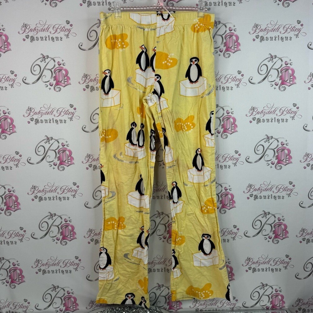 La SENZA pants 🐧 ice 🧊 sparkly silver white black Yellow Penguin Pajama Bottom